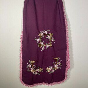 Handmade Crochet & Ribbon Floral Mauve Pink Table Runner 66" x 20"!
